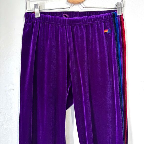 AVIATOR NATION 5 Stripe Velour Velvet Sweatpants in Purple Size S - Picture 7 of 14